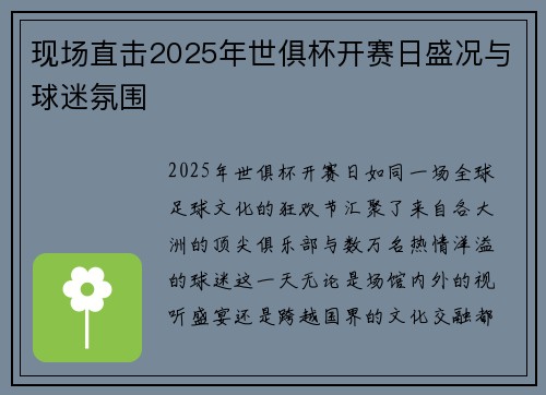 现场直击2025年世俱杯开赛日盛况与球迷氛围